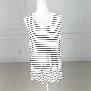 Cabi Stripe Tank Top Women XL White Black Sleeveless Rayon Stretch Scoop Neck